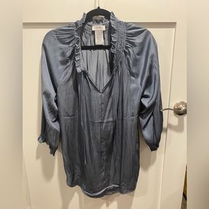 Silky 3/4 shirt ruffle collar